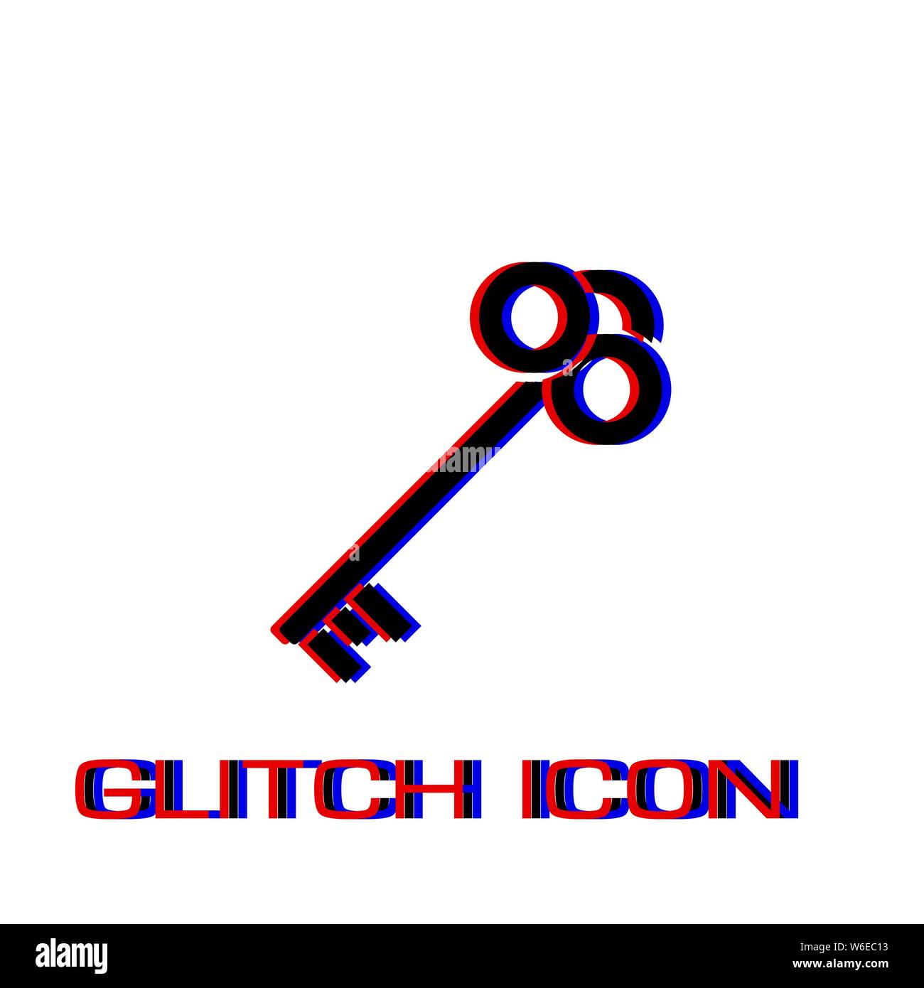 Key icon flat. Simple pictogram - Glitch effect. Vector illustration symbol Stock Vector