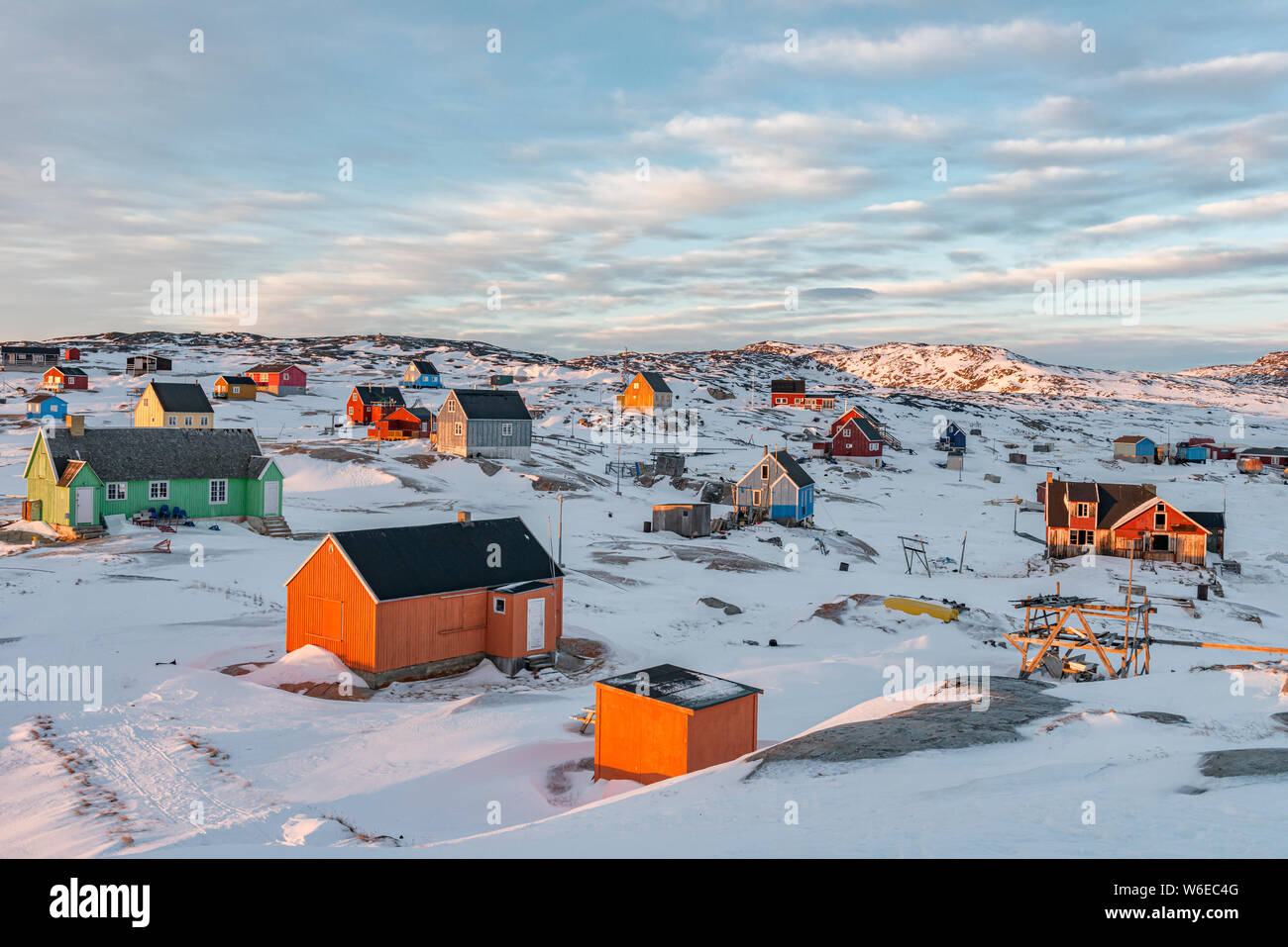 Colourful houses in the inuit settlment, Oqaatsut, west Greenland Stock