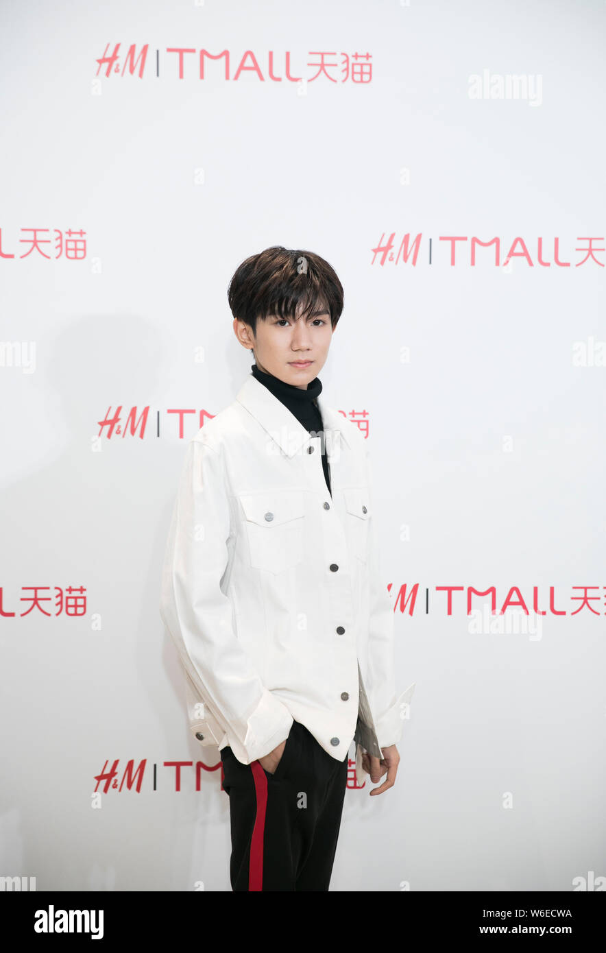 Roy Wang or Wang Yuan of Chinese boy group TFBoys attends the launch ceremony for fashion retailer H M on the online shopping site Tmall of Chines Stock Photo Alamy