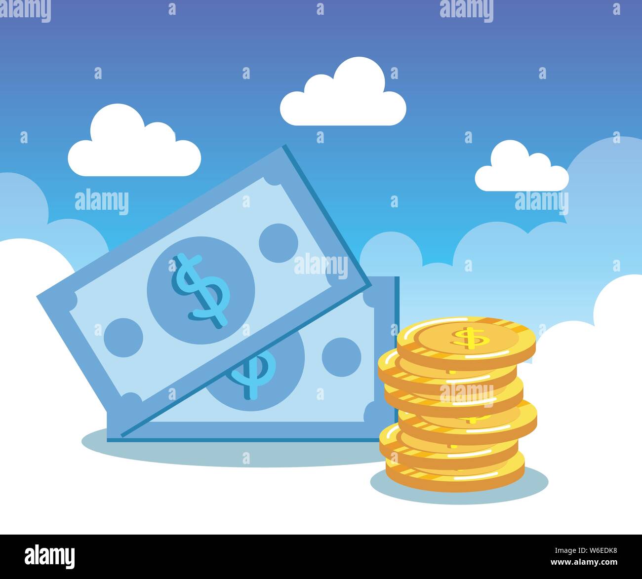 bills and coins cash money and clouds Stock Vector Image & Art - Alamy