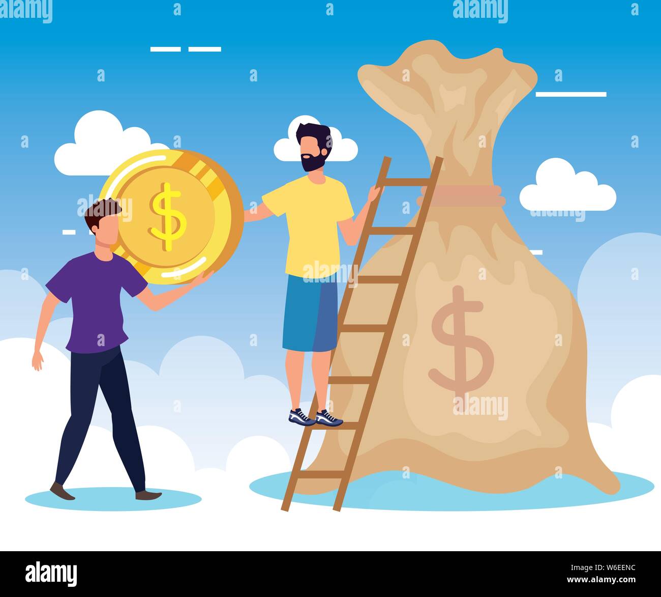businessmen with coin and bag cash money Stock Vector Image & Art - Alamy