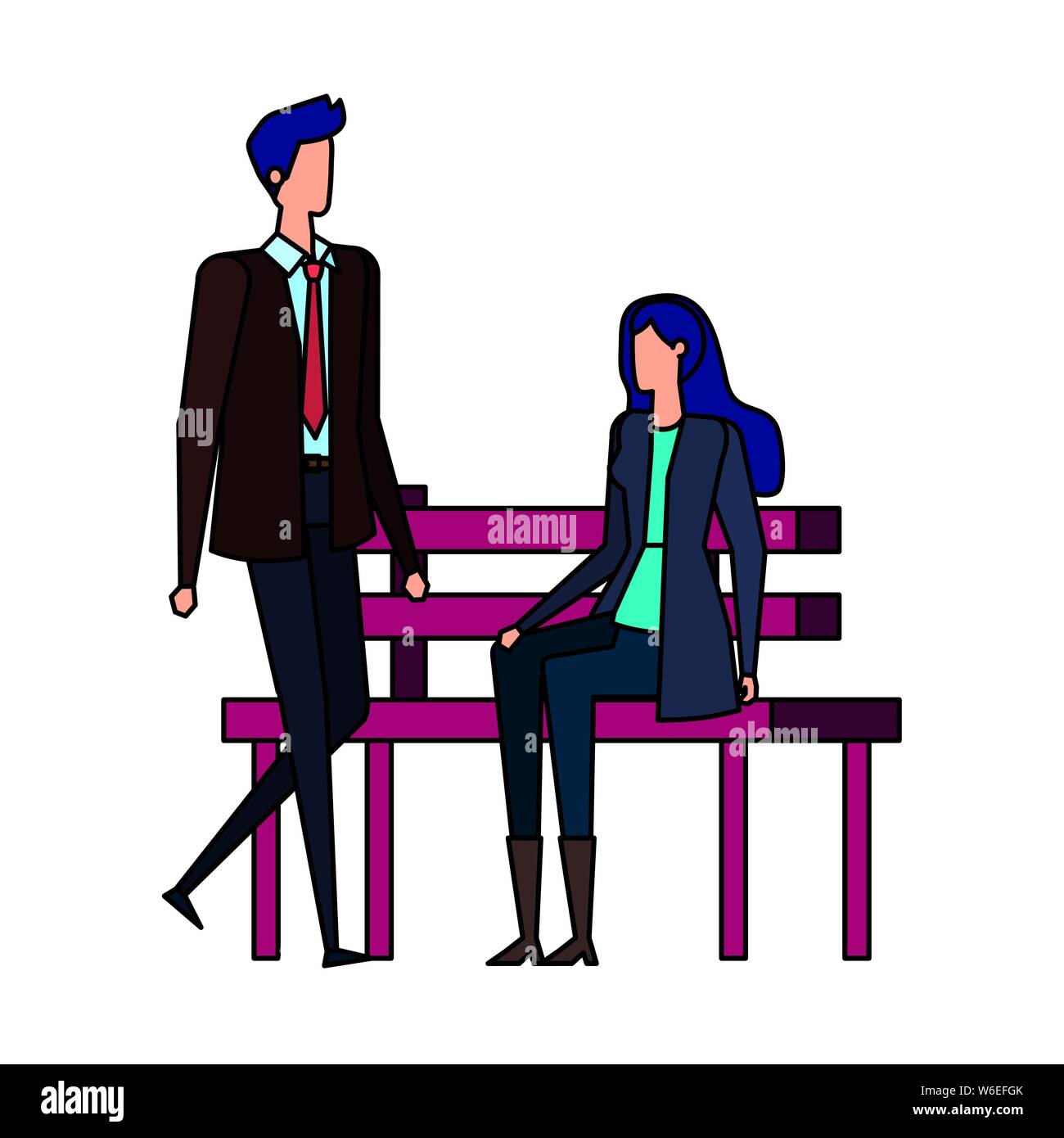 elegant business couple seated in the park chair Stock Vector Image ...