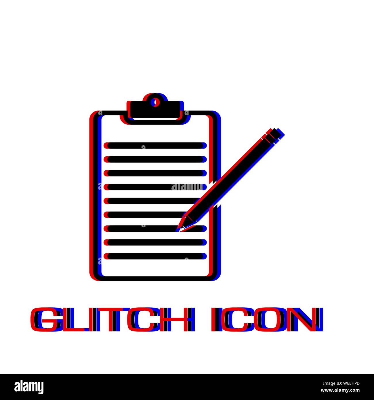 Checklist icon flat. Simple pictogram - Glitch effect. Vector ...