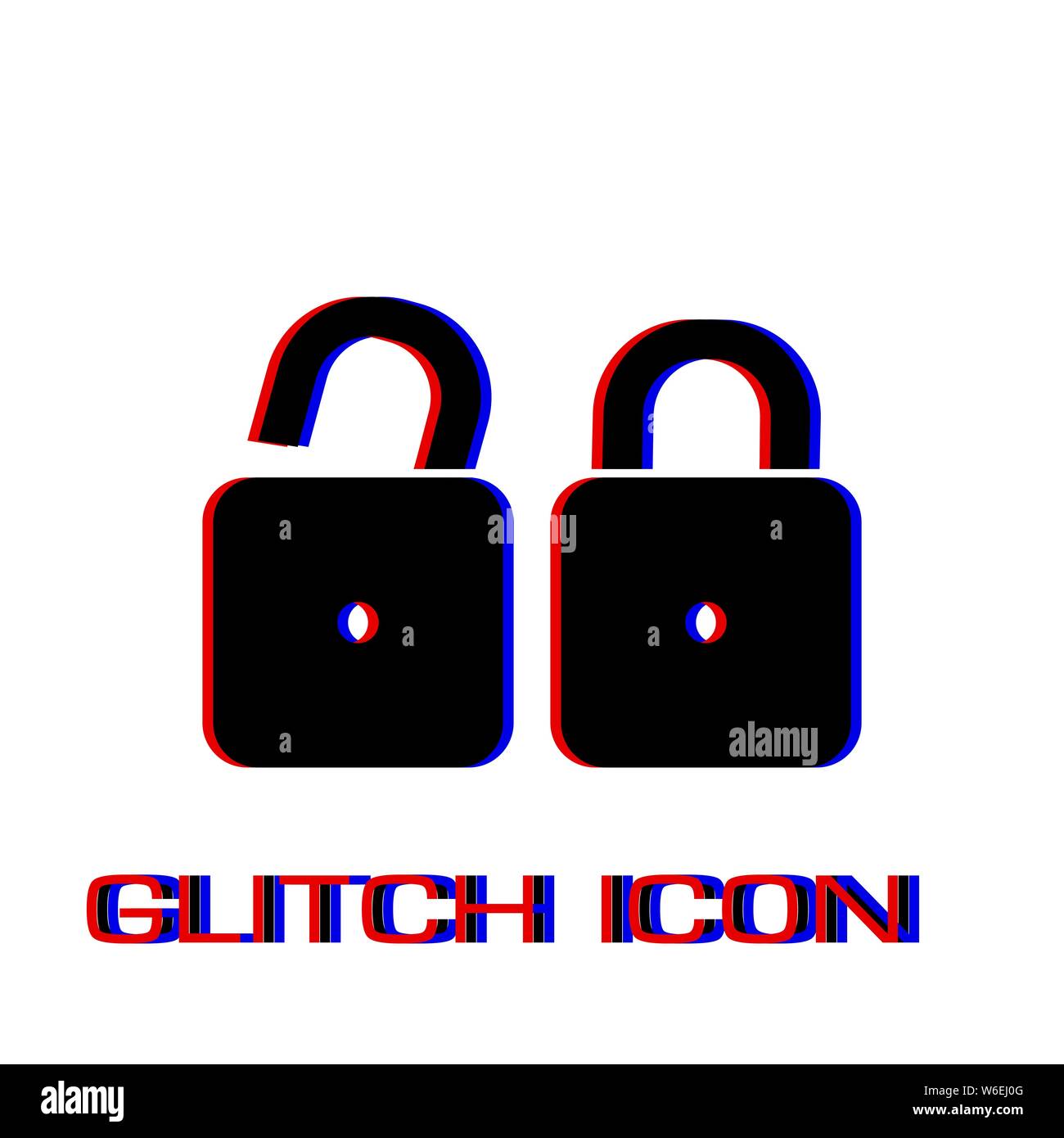 Locks icon flat. Simple pictogram - Glitch effect. Vector illustration symbol Stock Vector