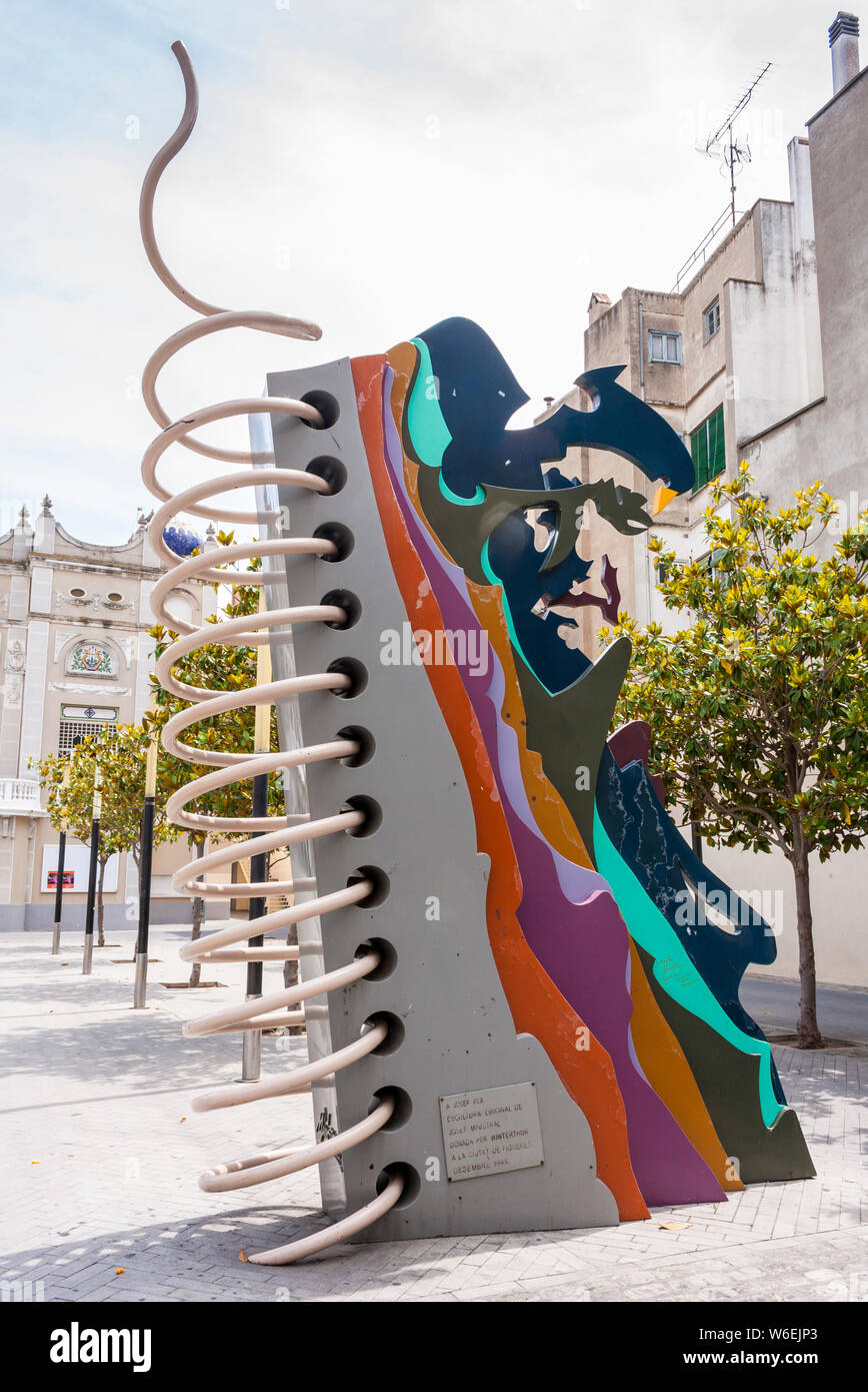 Sculpture by Josep Ministral in front of the Teatre Municipal El Jardí, Figueres, Spain, Europe Stock Photo