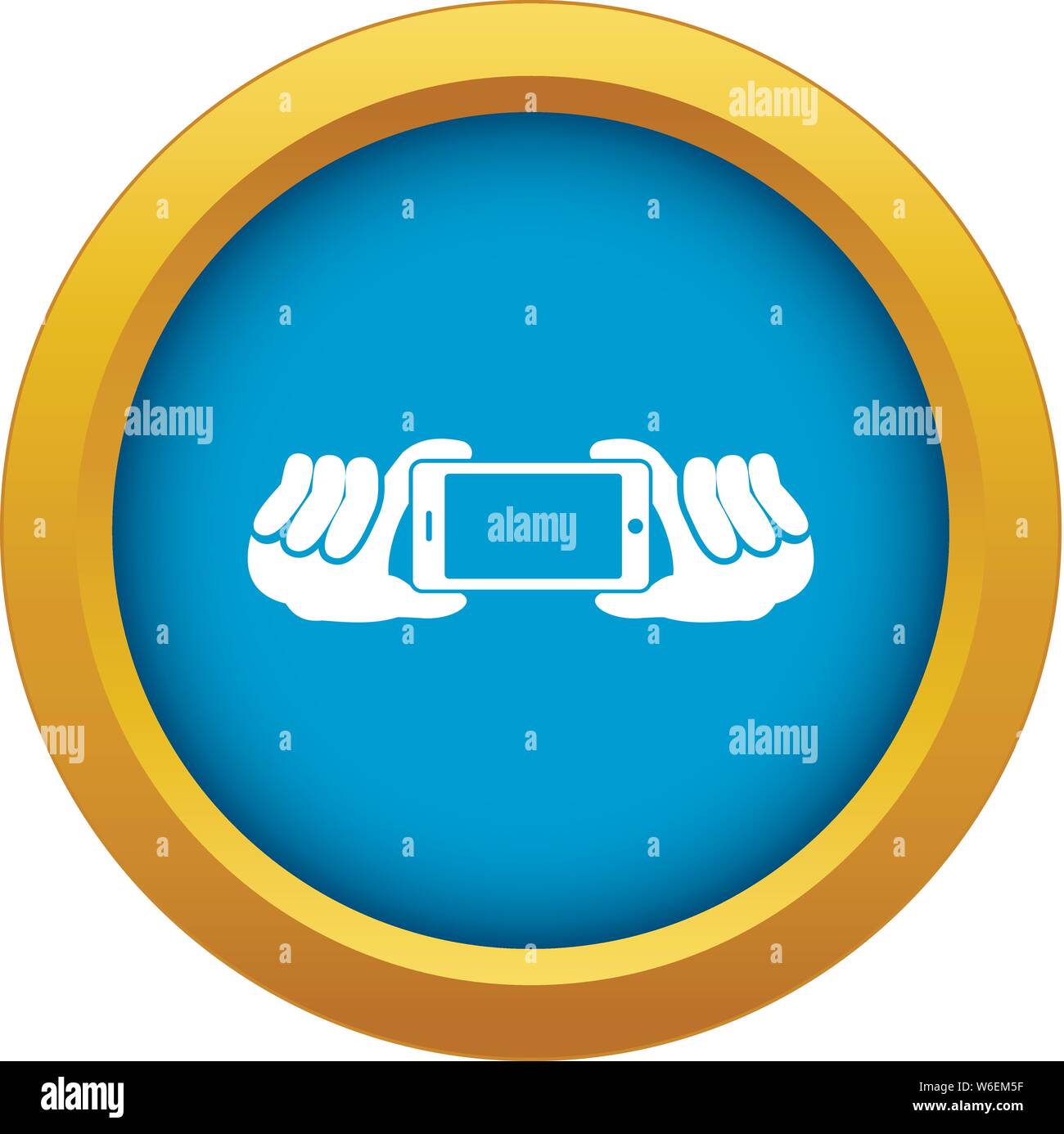 Two hands holding mobile phone icon blue vector isolated Stock Vector ...