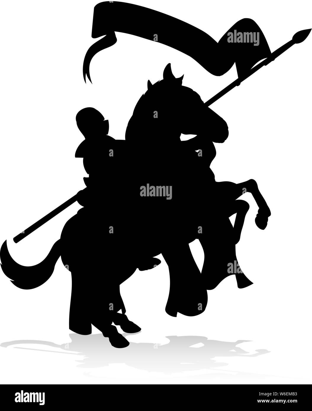 Medieval Knight on Horse Silhouette Stock Vector