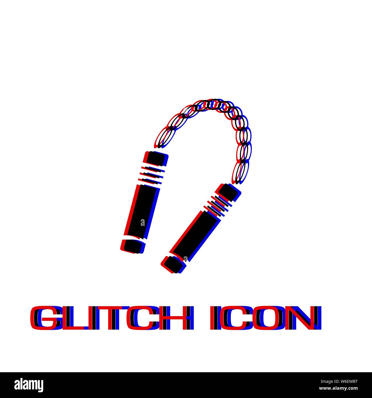 Nunchaku weapon icon flat. Simple pictogram - Glitch effect. Vector illustration symbol Stock Vector