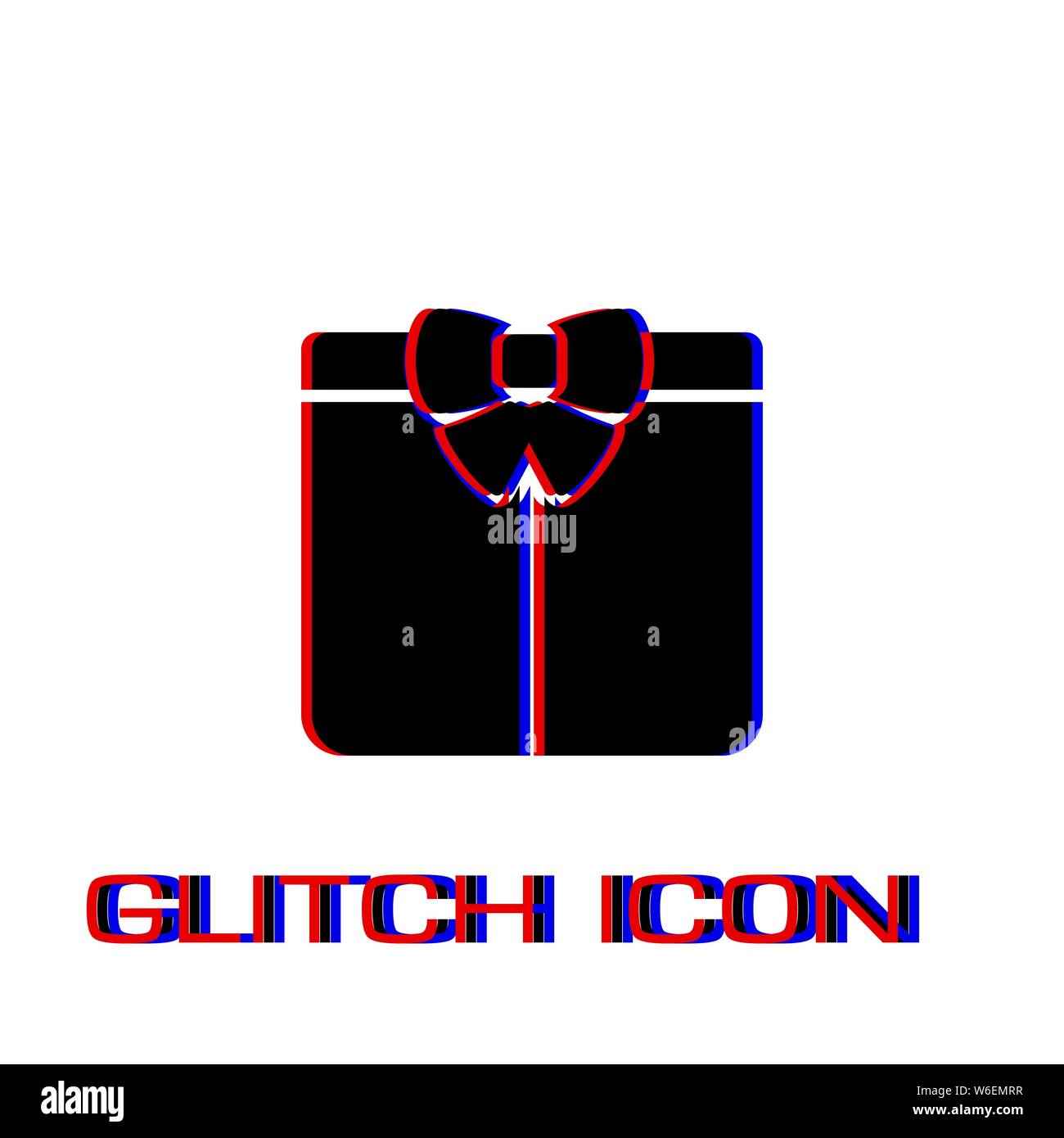 Gift icon flat. Simple pictogram - Glitch effect. Vector illustration symbol Stock Vector