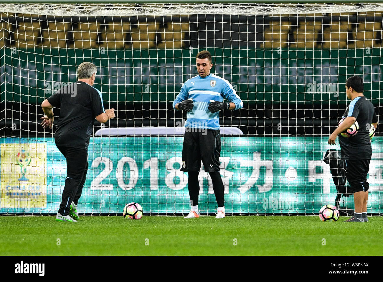 Fernando Muslera of Uruguay national football team takes part in a training session before the semi-final match against Czech Republic during the 2018 Stock Photo