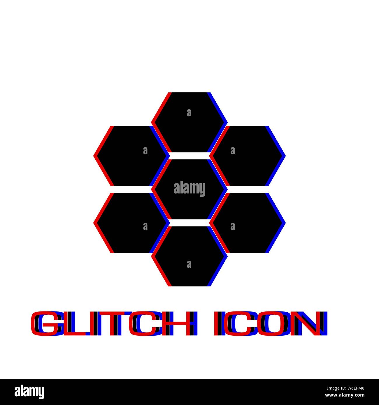 Honeycomb icon flat. Simple pictogram - Glitch effect. Vector illustration symbol Stock Vector
