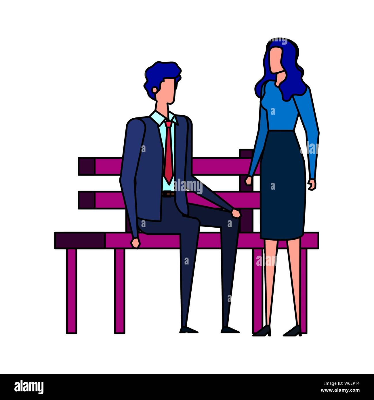 elegant business couple seated in the park chair Stock Vector Image ...