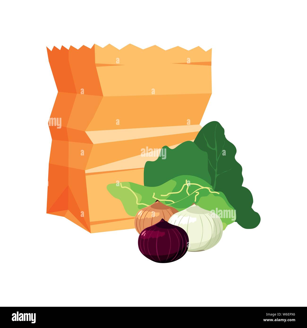 grocery paper bag lettuce onions vector illustration Stock Vector Image