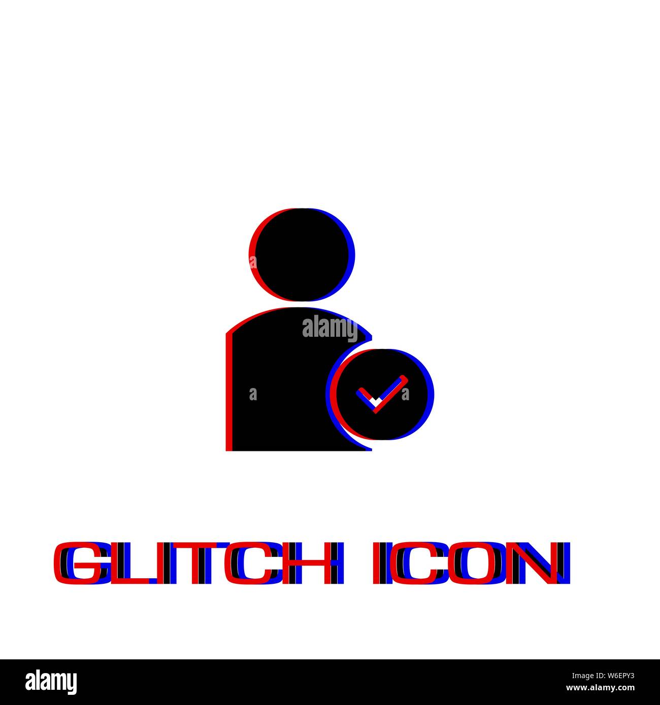 User check icon flat. Simple pictogram - Glitch effect. Vector illustration symbol Stock Vector