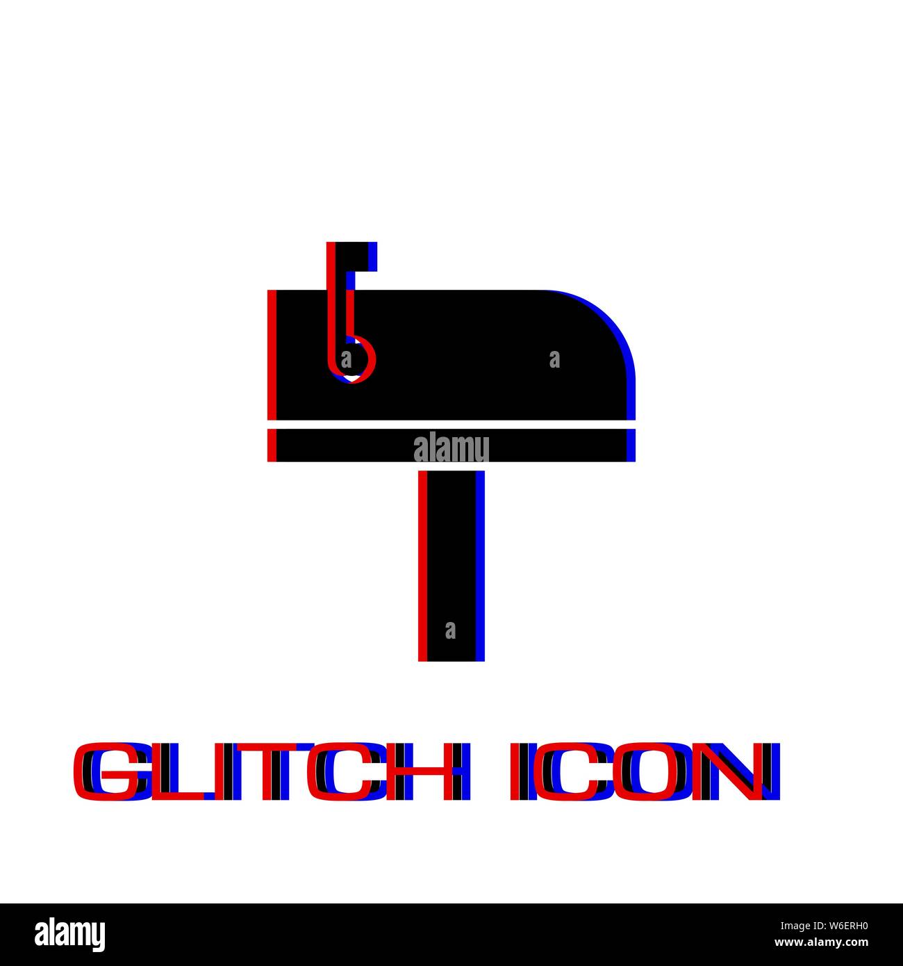 Mailbox icon flat. Simple pictogram - Glitch effect. Vector illustration symbol Stock Vector