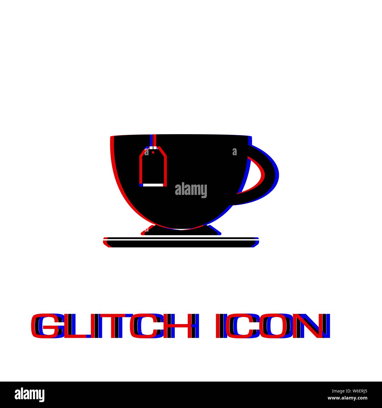 Tea icon flat. Simple pictogram - Glitch effect. Vector illustration ...