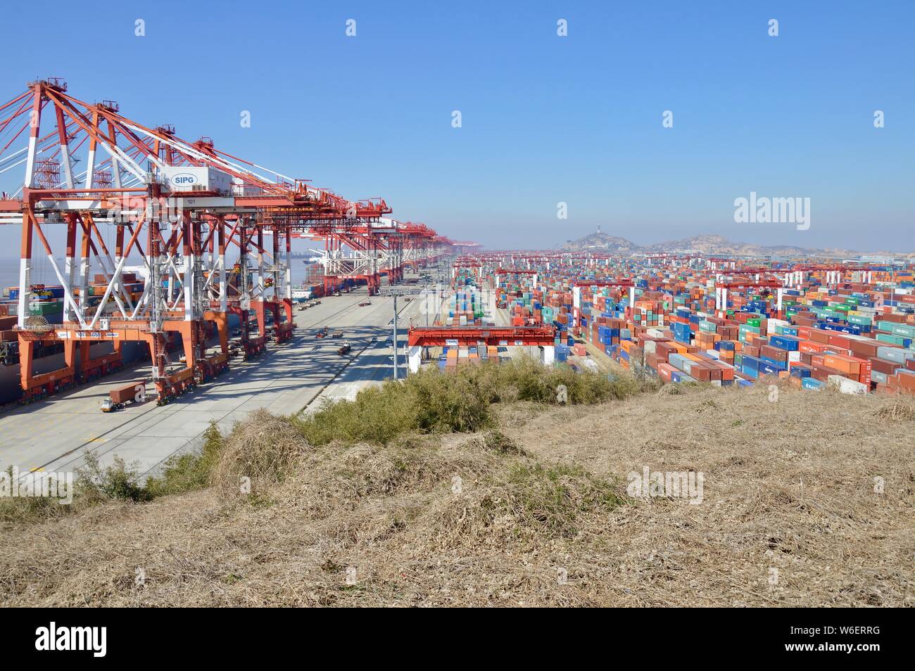Yangshan - imposant largest and deepest water port in the world Stock Photo