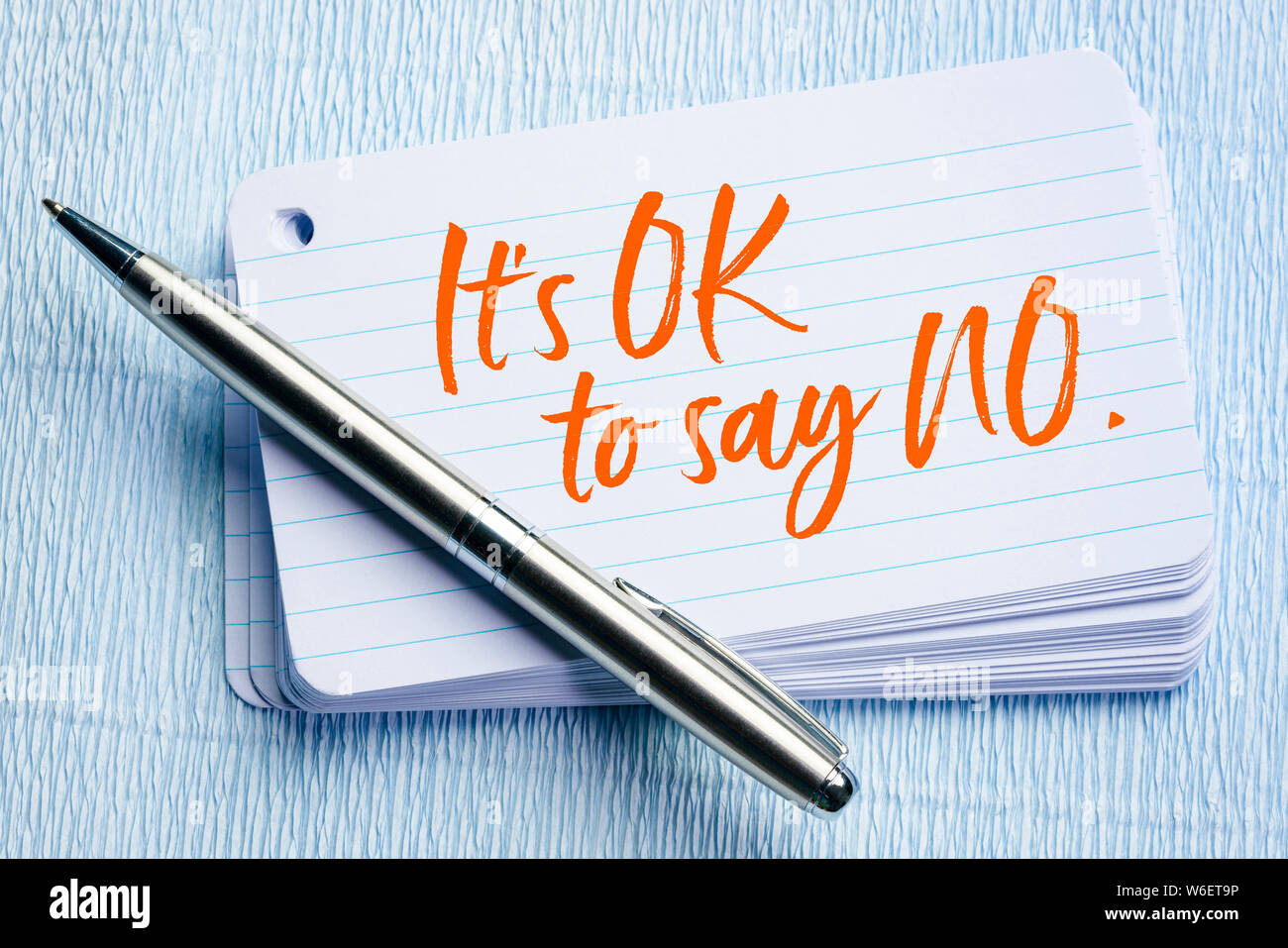 It is OK to say NO - handwriting on a stack of index cards Stock Photo