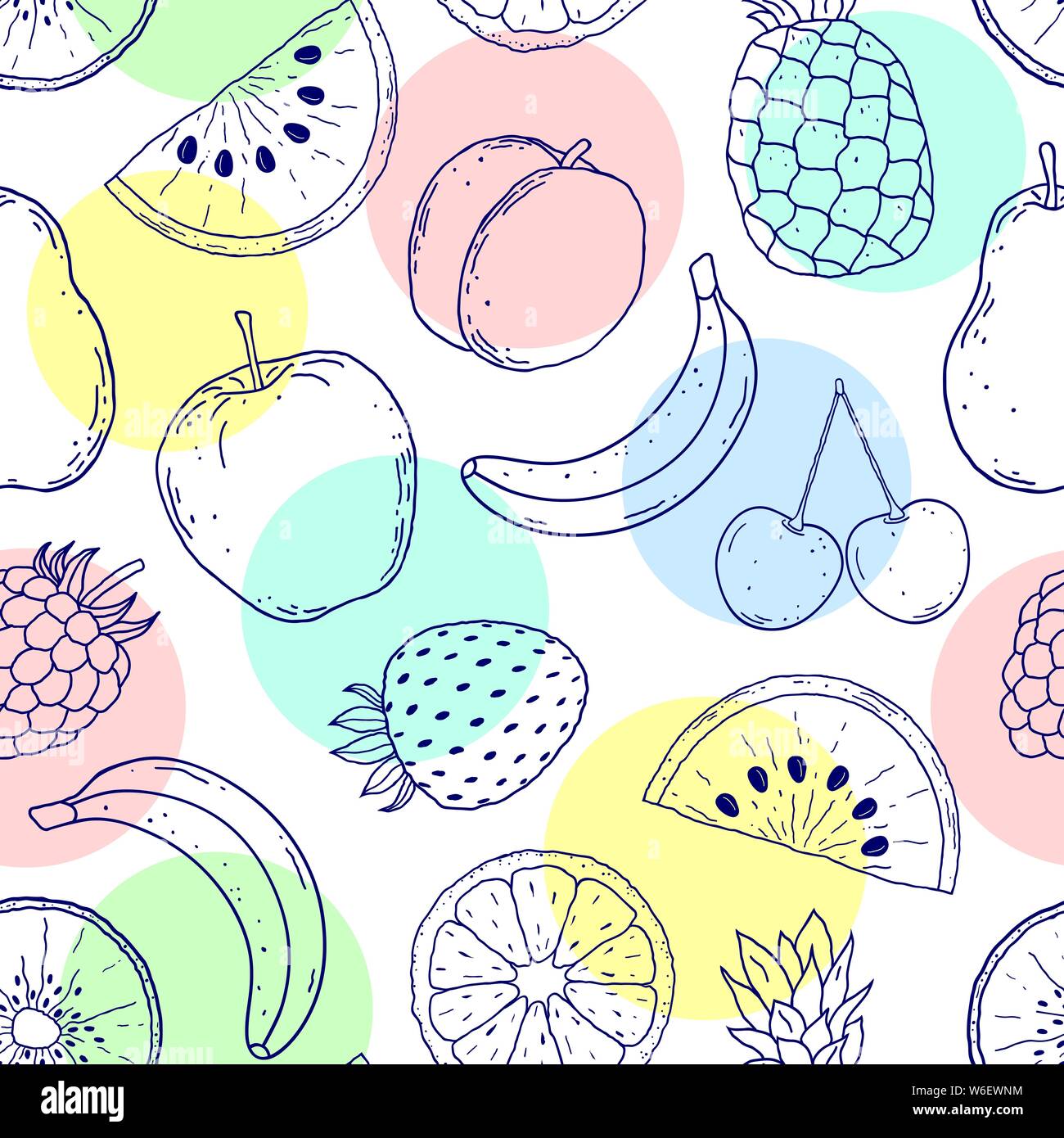 Seamless pattern with hand drawn fruits on white background Stock ...