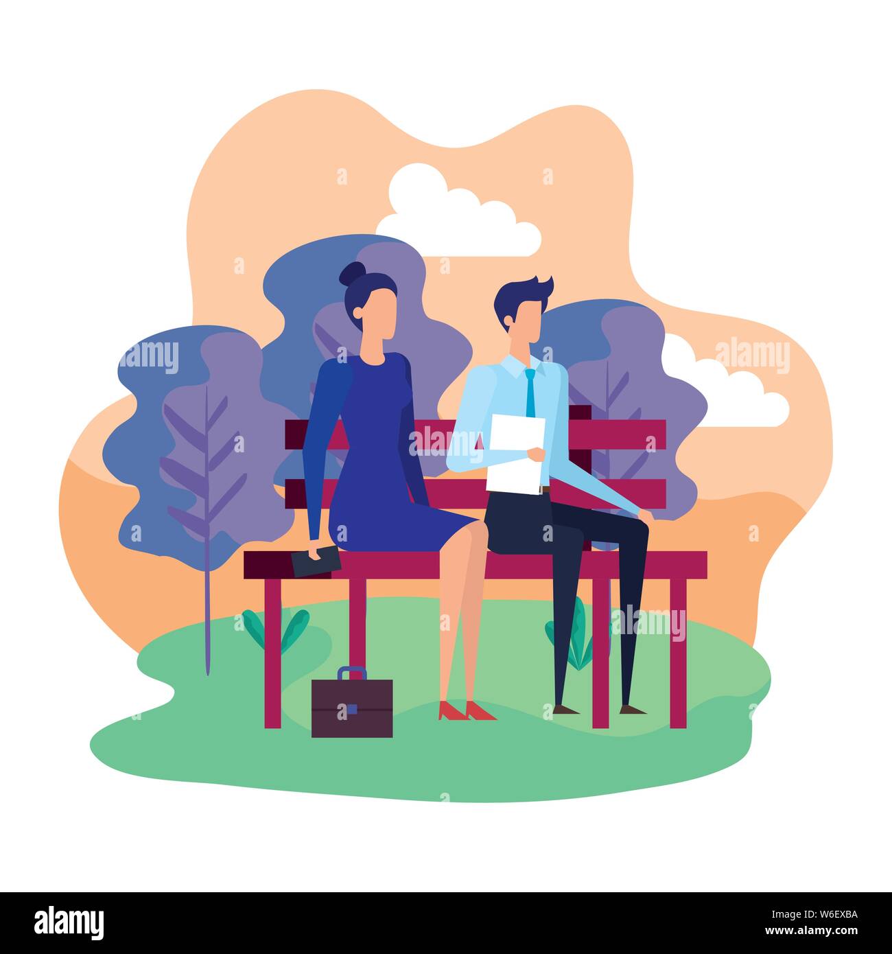 elegant business couple seated in the park chair Stock Vector Image ...