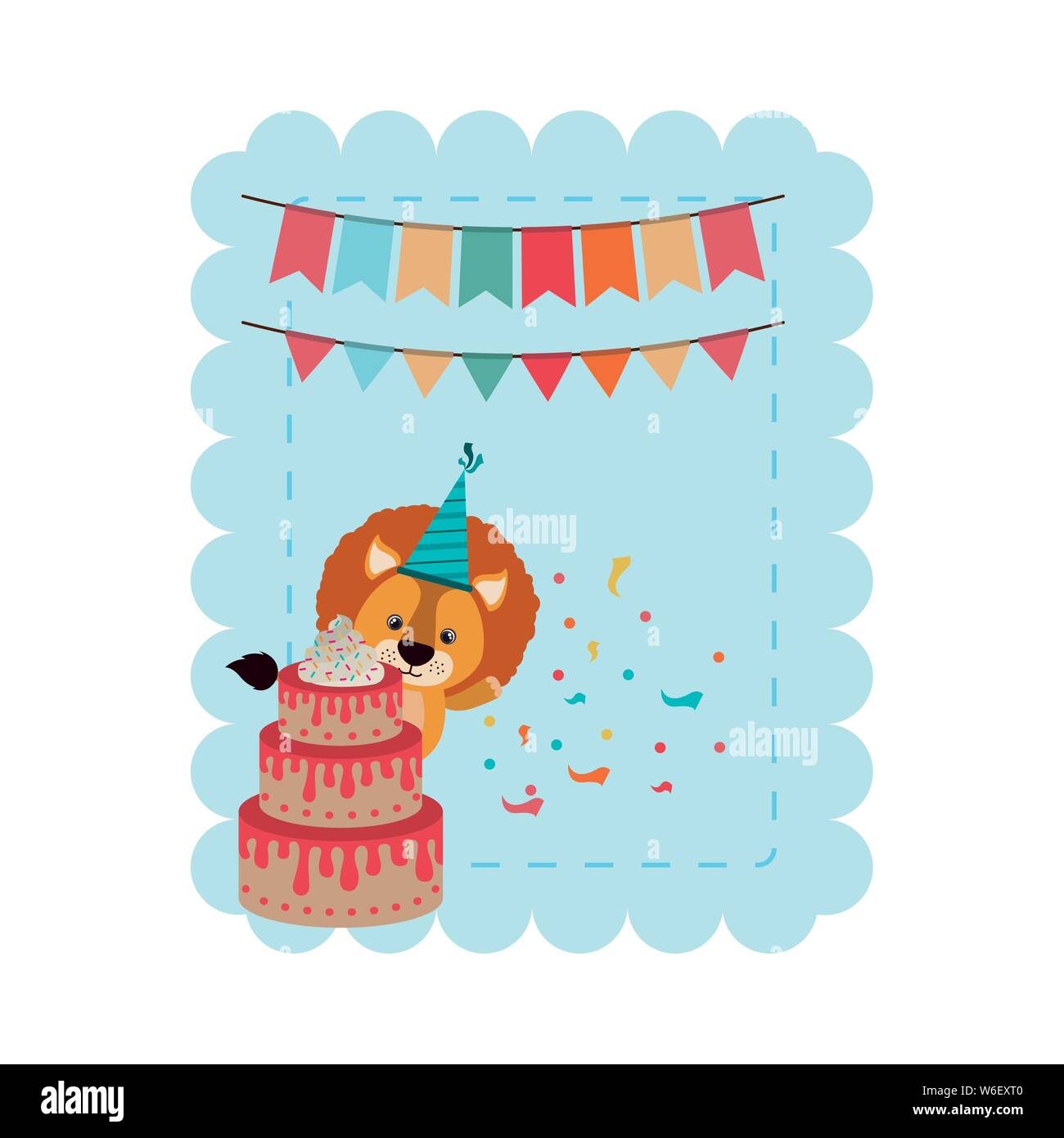birthday card and lion with hat party Stock Vector Image & Art - Alamy