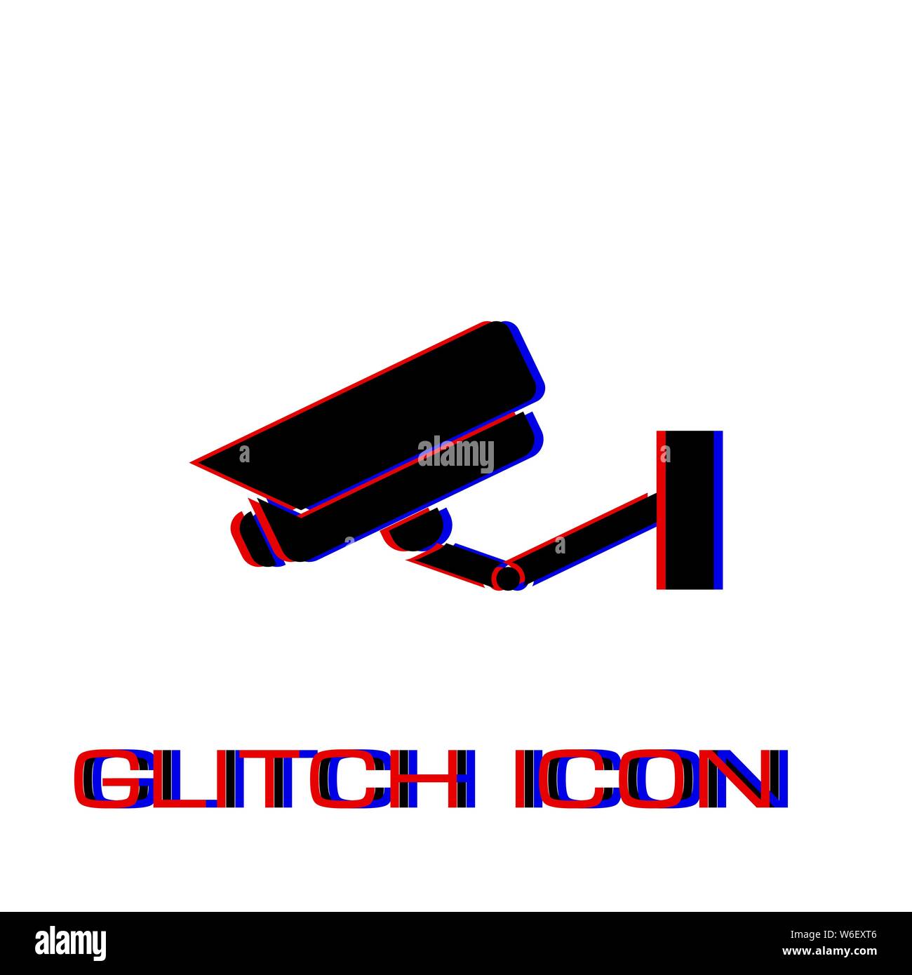 Surveillance Camera icon flat. Simple pictogram Glitch effect. Vector