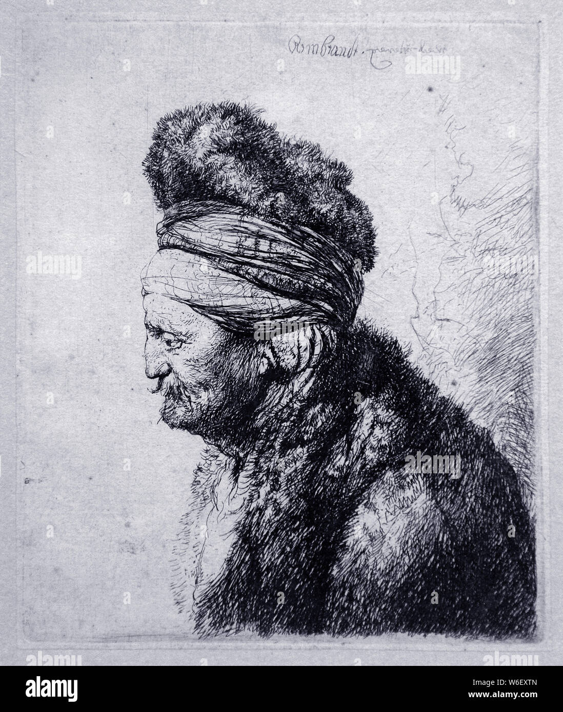 The second Oriental Head 1635 etching by Rembrandt Harmenszoon van Rijn 15 July 1606 – 4 October 1669 Dutch painter printmaker and draughtsman. Stock Photo