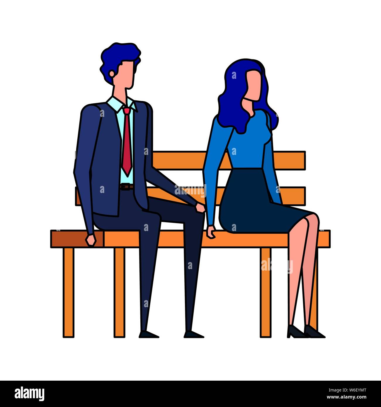 elegant business couple seated in the park chair Stock Vector Image ...