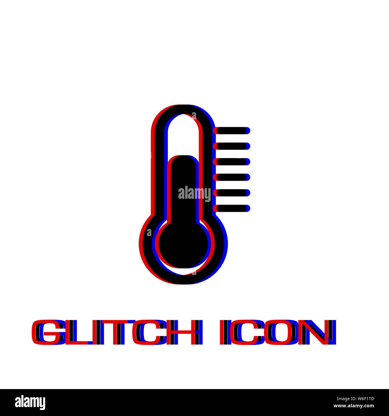Thermometer icon flat. Simple pictogram - Glitch effect. Vector illustration symbol Stock Vector