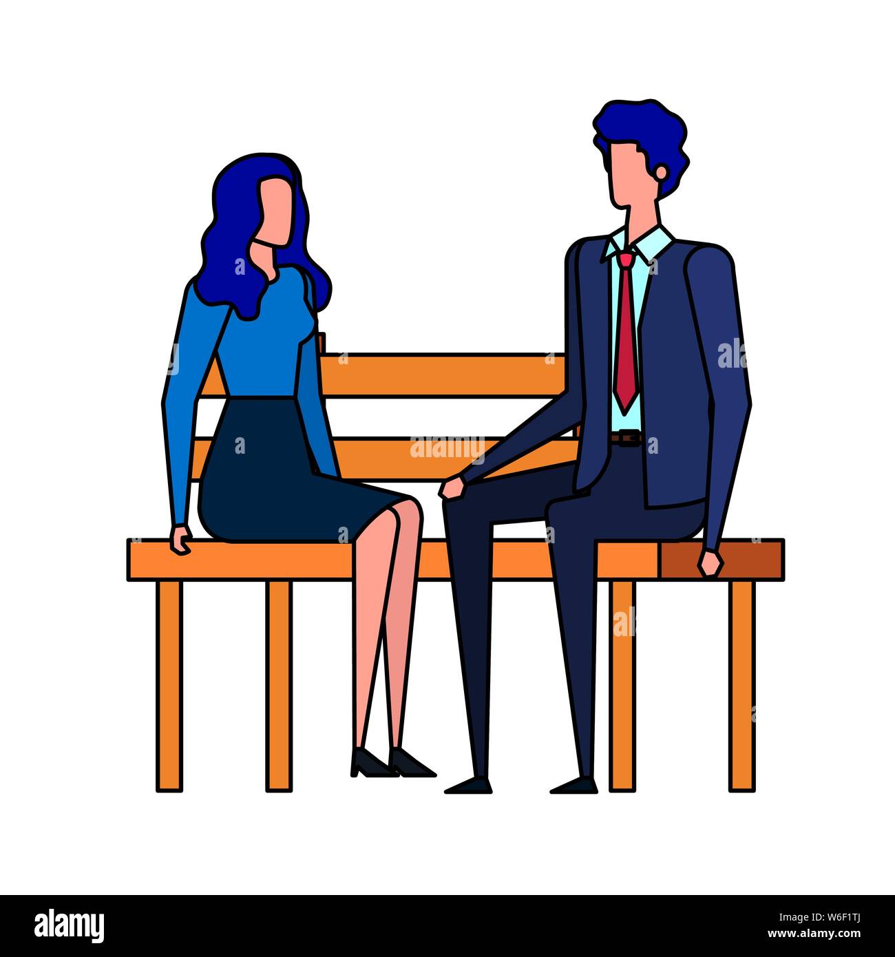 elegant business couple seated in the park chair Stock Vector Image ...