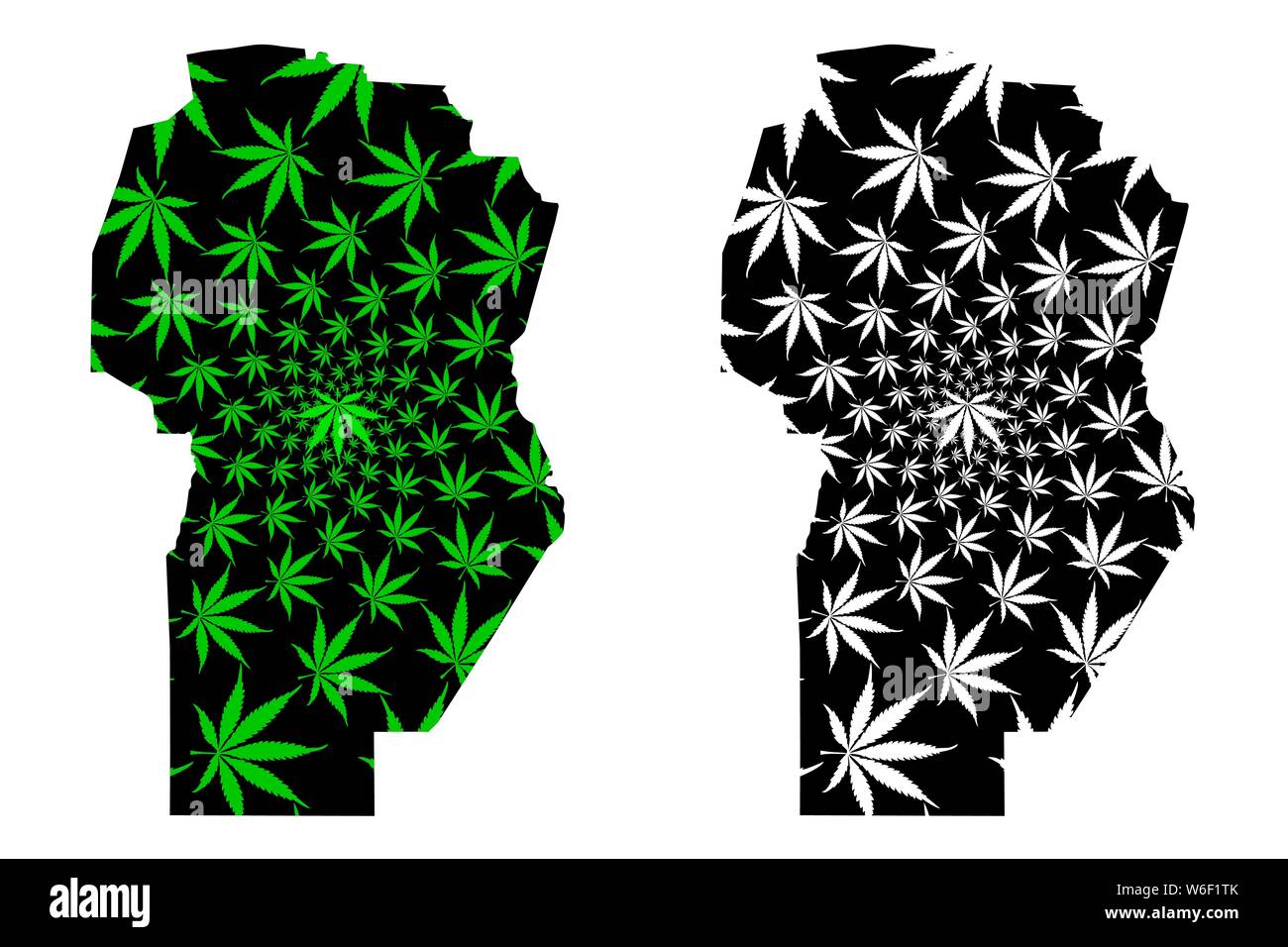 Cordoba (Region of Argentina, Argentine Republic, Provinces of Argentina) map is designed cannabis leaf green and black, Córdoba Province map made of Stock Vector