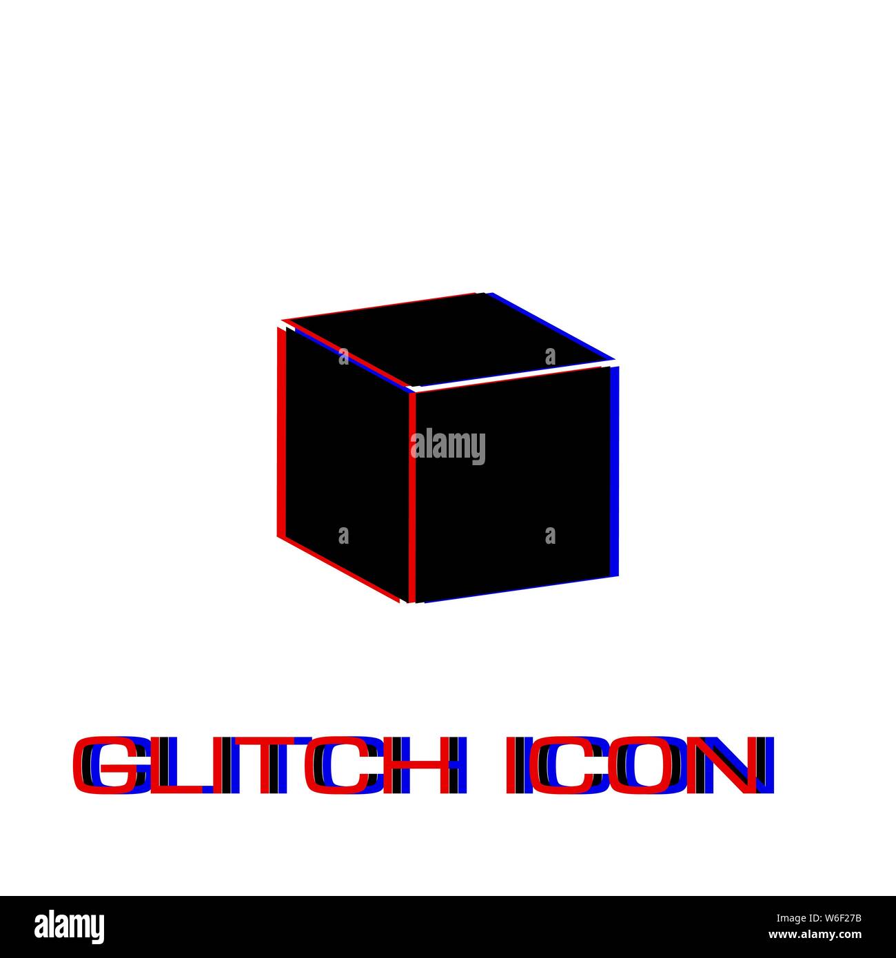 Cube icon flat. Simple pictogram - Glitch effect. Vector illustration symbol Stock Vector