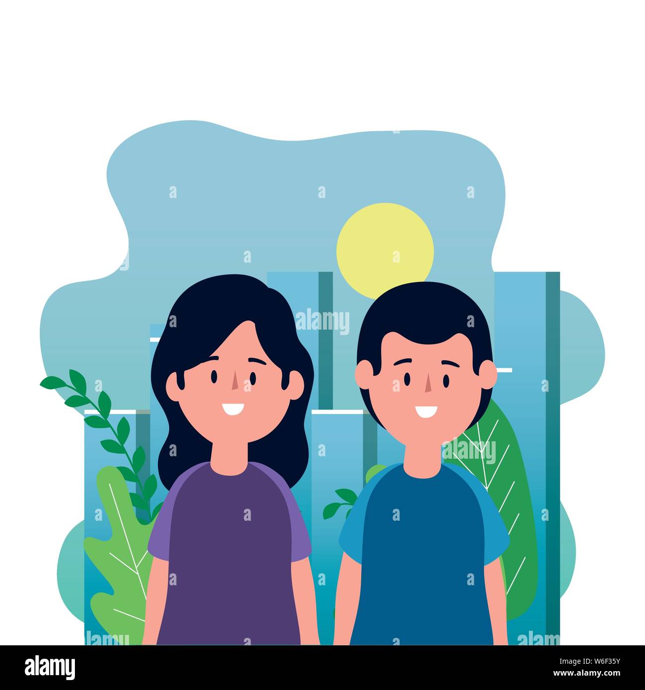 little kids couple on the park scene Stock Vector Image & Art - Alamy