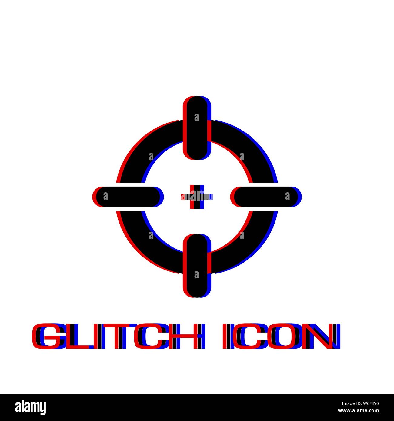 Target icon flat. Simple pictogram - Glitch effect. Vector illustration symbol Stock Vector