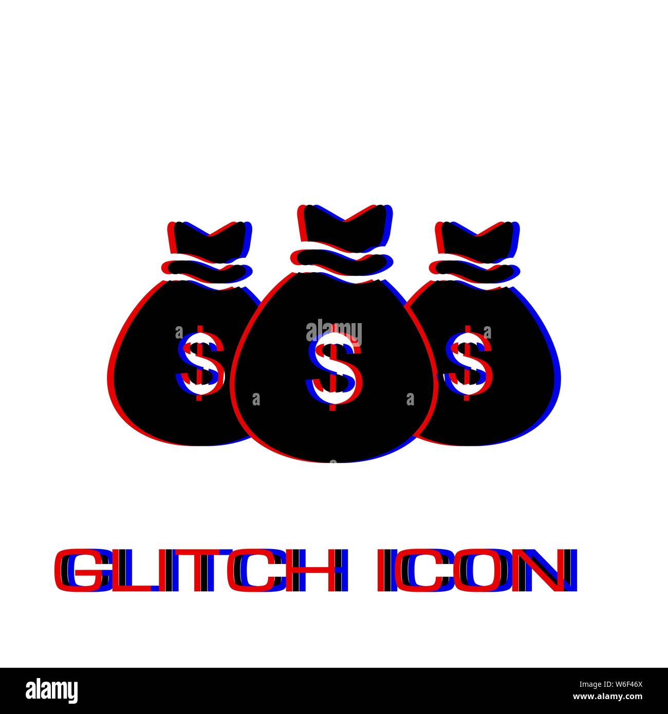 Money bags icon flat. Simple pictogram Glitch effect. Vector