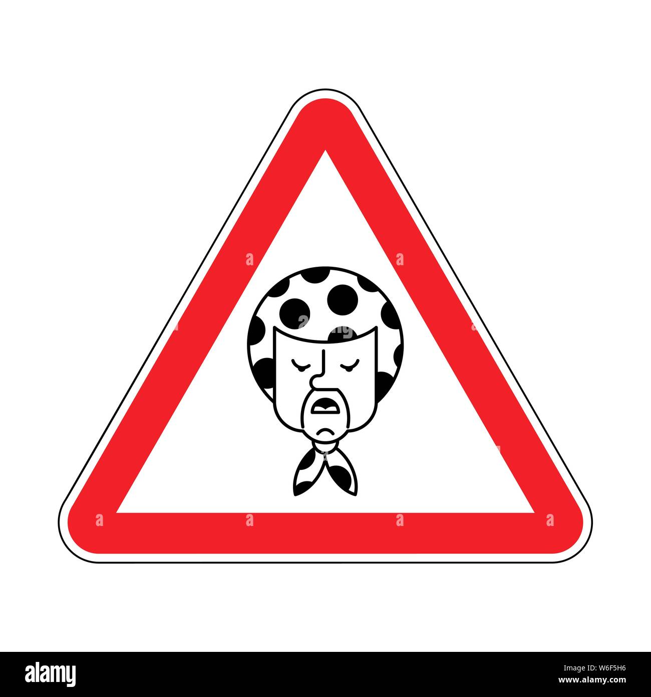 Attention angry Grandma. Caution Evil grandmother. Aggressive Old woman. Red triangle road sign Stock Vector