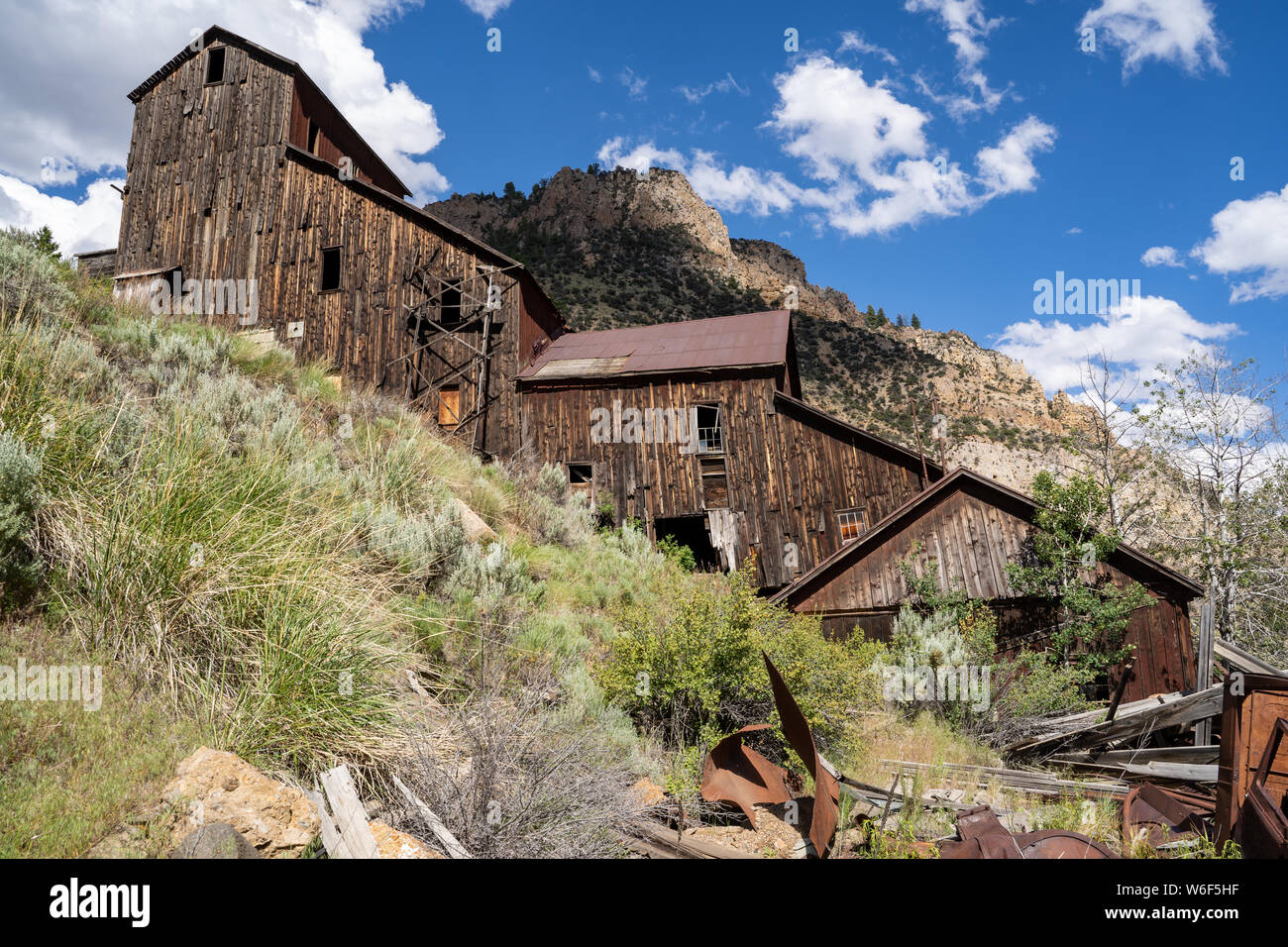 Abandoned mining mill in the Bayhorse Ghost town of Idaho Stock Photo