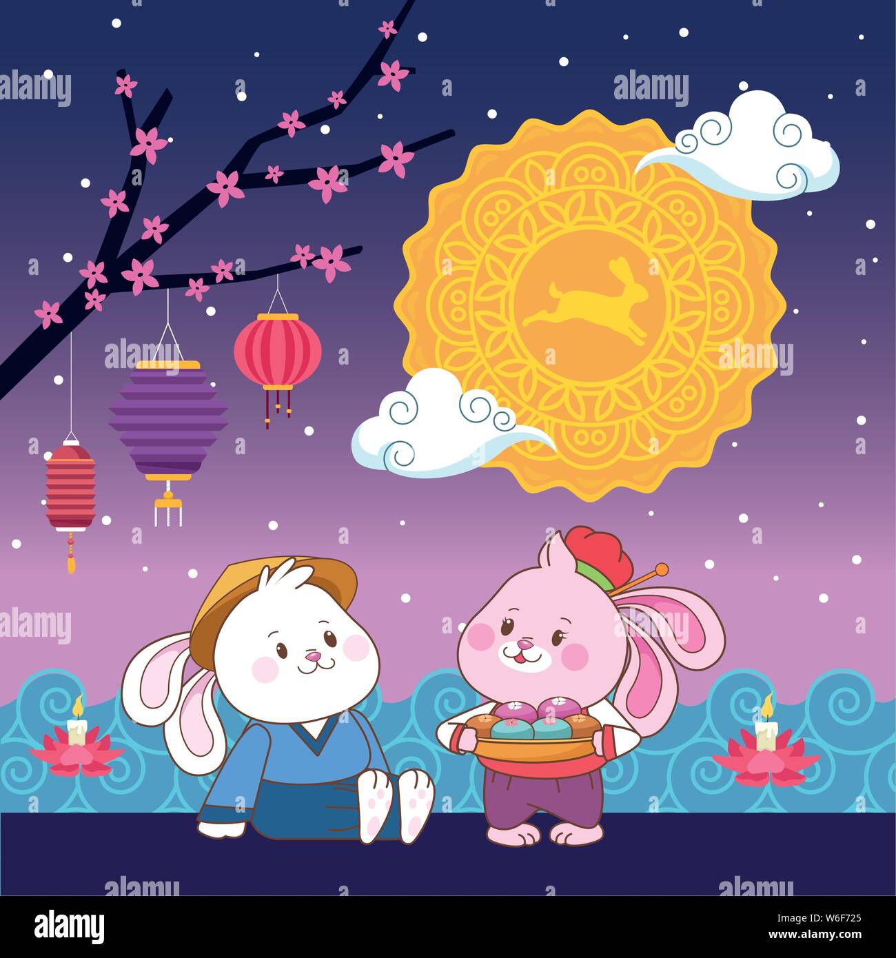 Mid Autumn Chinese Festival Cartoon Stock Vector Image Art Alamy