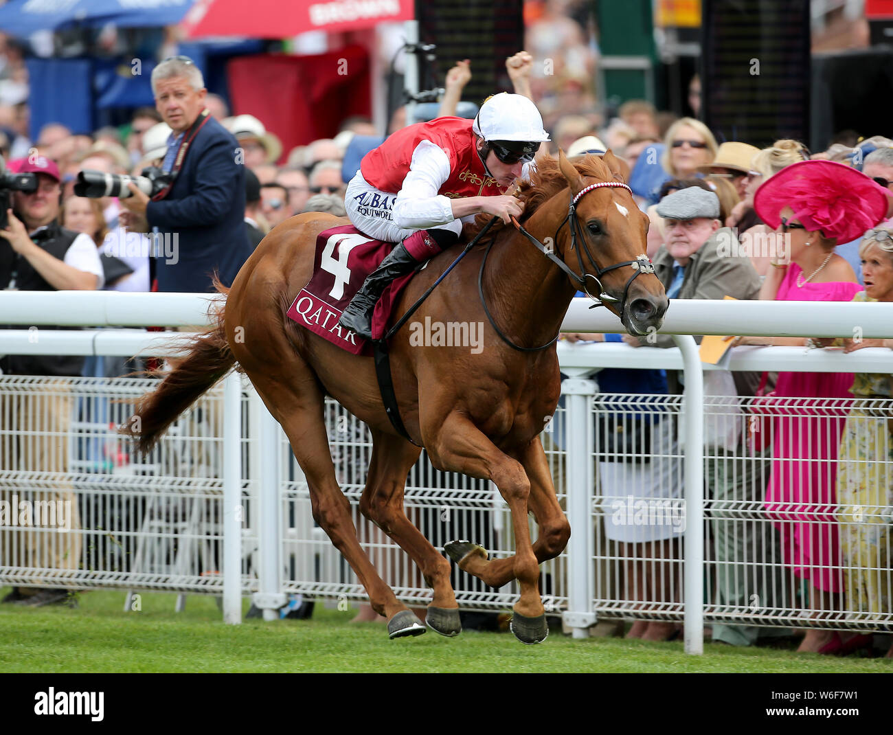 Golden Horde ridden by Adam Kirby the Qatar Richmond Stakes during day three of the Qatar Goodwood Festival at Goodwood Racecourse, Chichester. Stock Photo