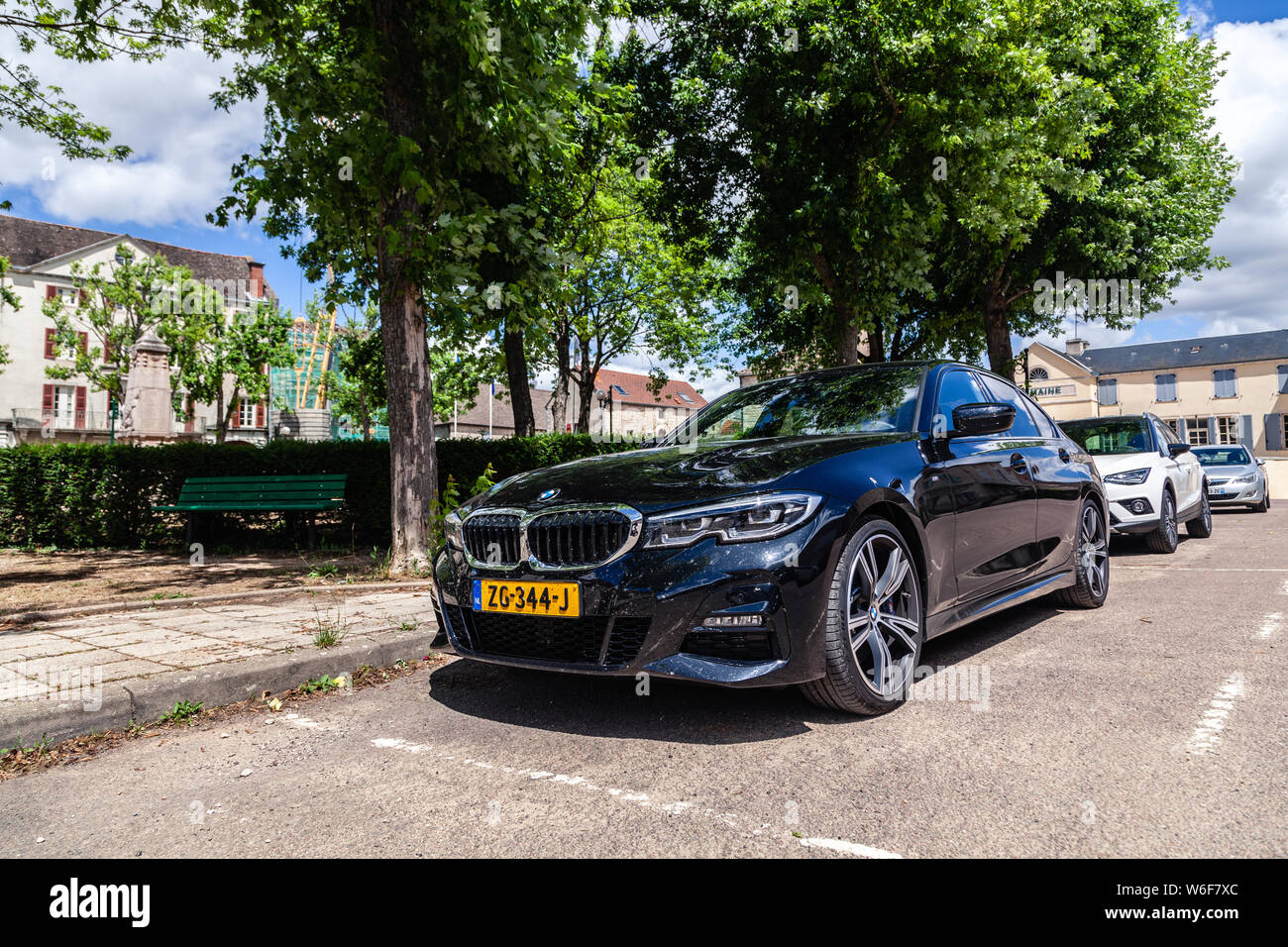 France Lyon 2019 06 20 Closeup Luxury Dark Blue German Car Sedan