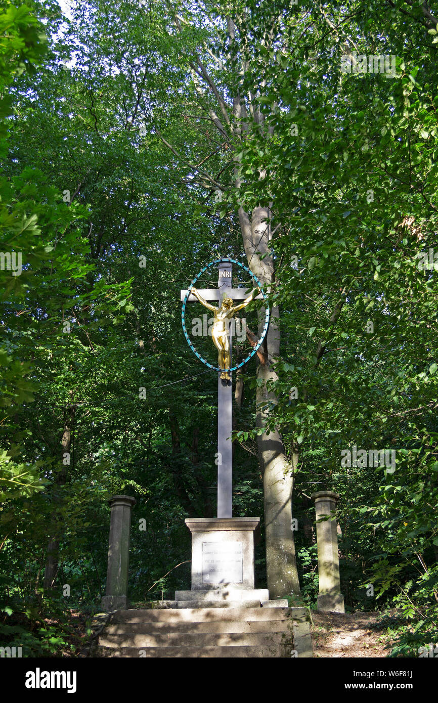 cross, Geiersberg, Deggendorf, Bavarian Forest, Lower Bavaria, Germany Stock Photo