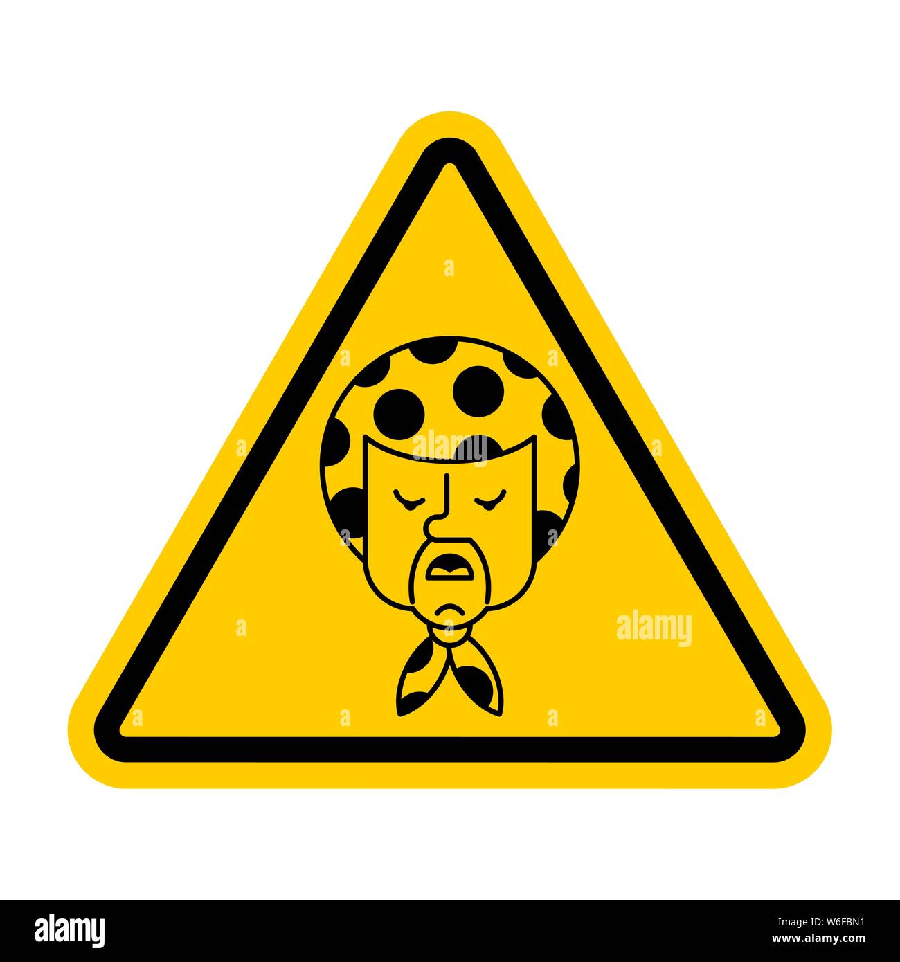 Attention angry Grandma. Caution Evil grandmother. Aggressive Old woman. yellow triangle road sign Stock Vector