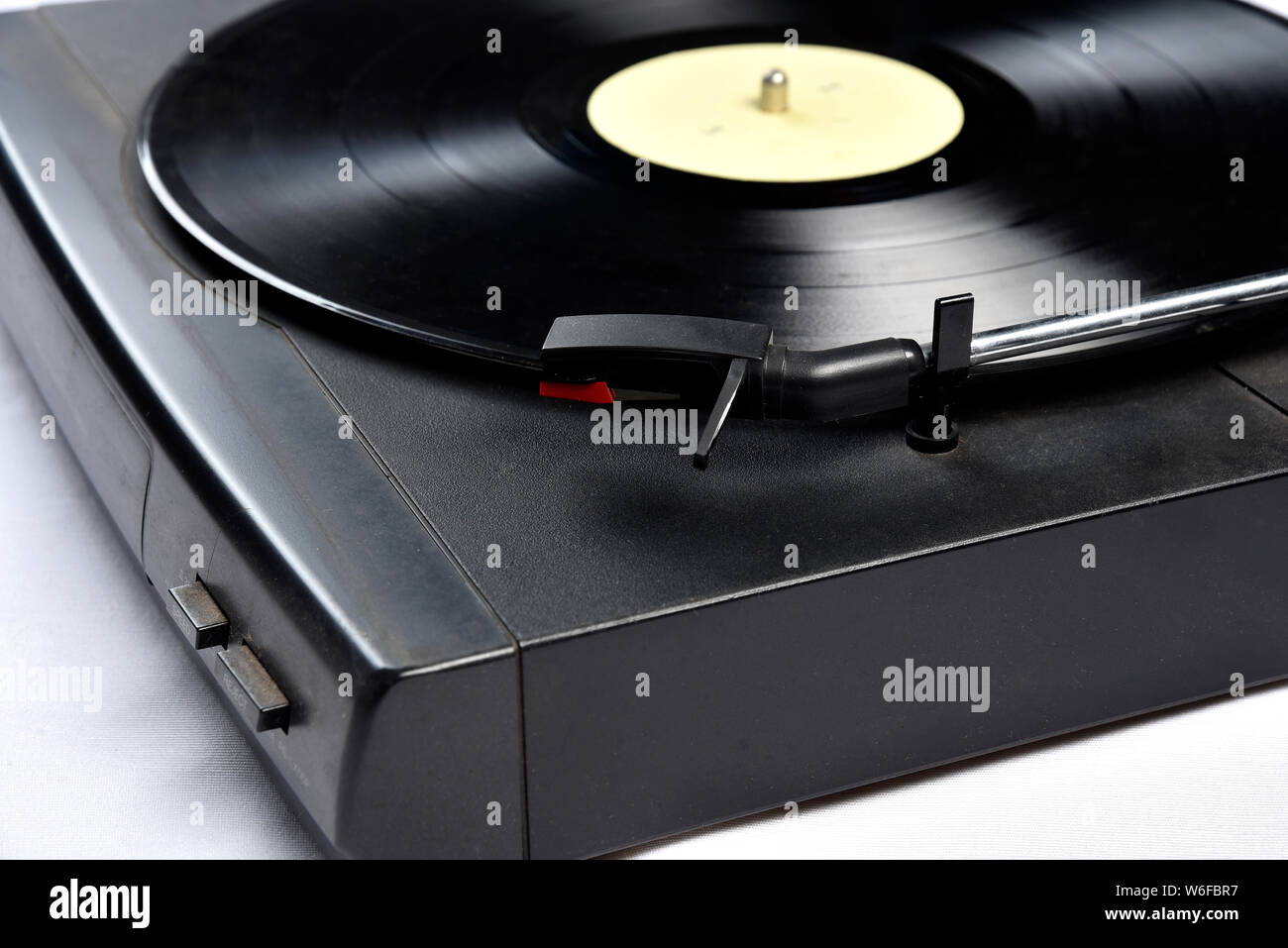 old vinyl record player on white background Stock Photo - Alamy