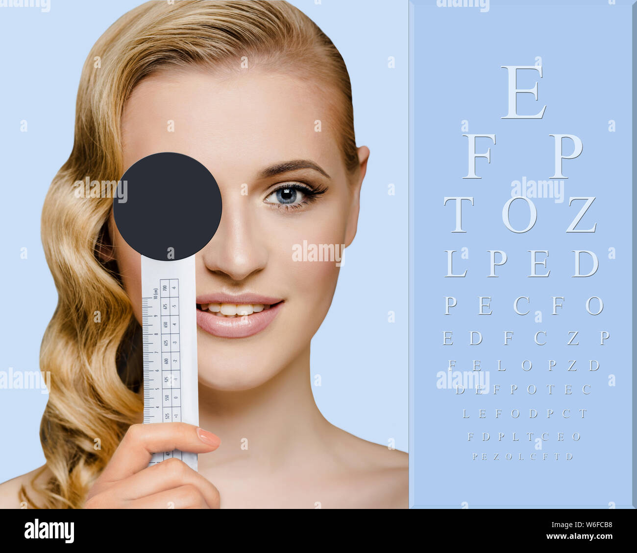 woman face and eye chart. Stock Photo