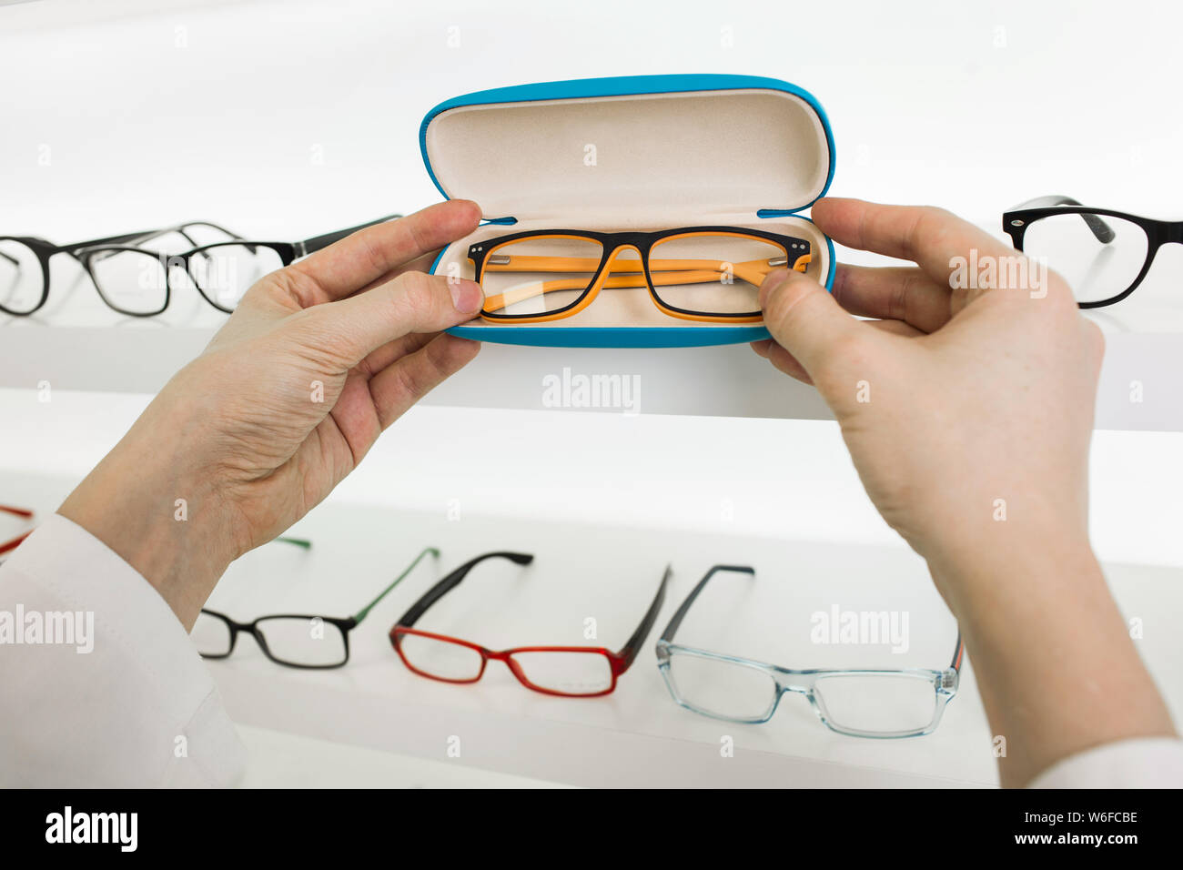 showcase with glasses for vision correction Stock Photo Alamy