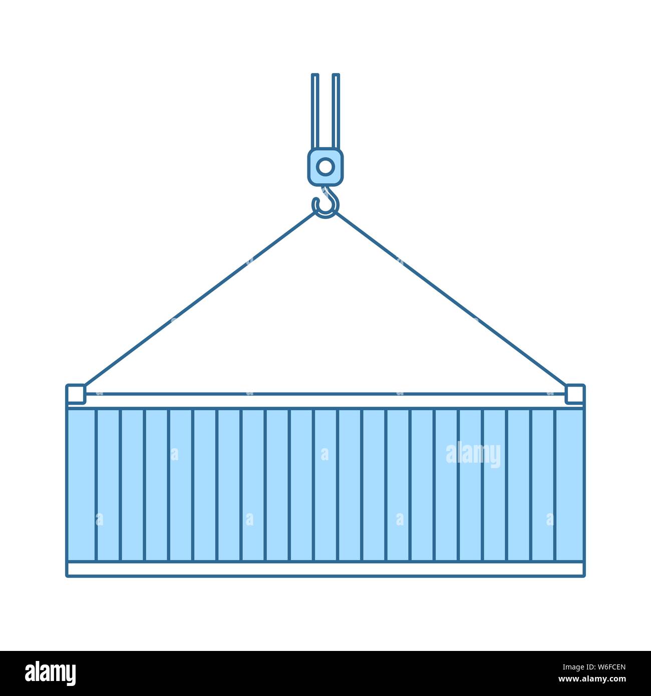 Crane Hook Lifting Container. Thin Line With Blue Fill Design. Vector Illustration. Stock Vector