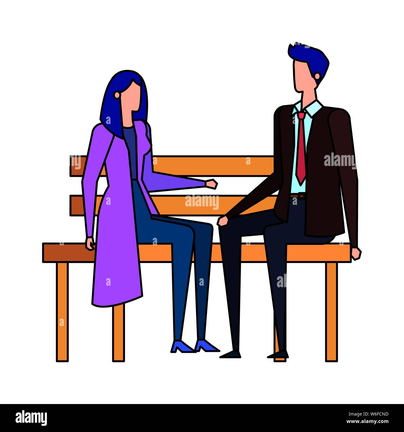 elegant business couple seated in the park chair Stock Vector Image ...
