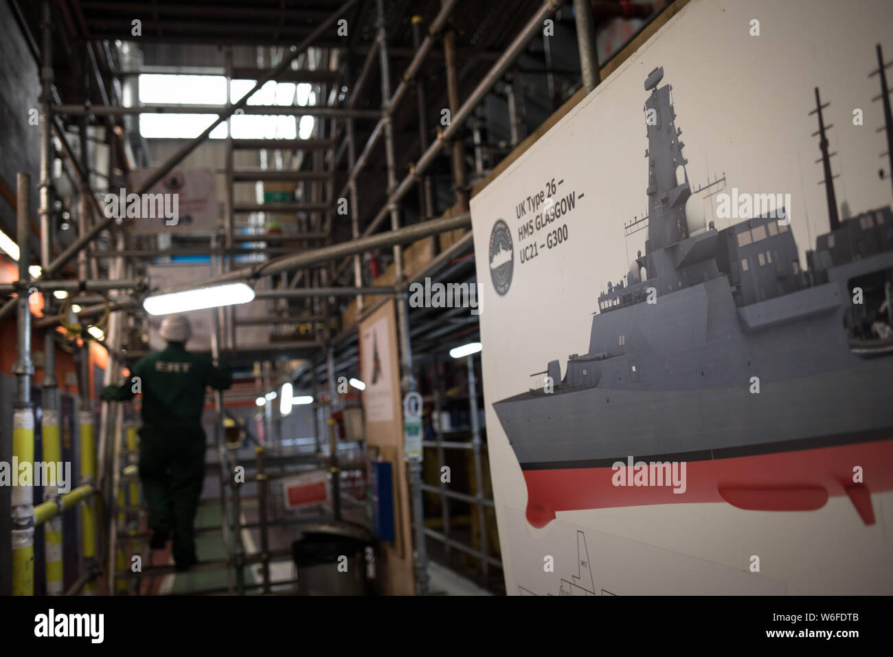 The building of 1st-in-class Type 26 Global Combat Ship, the HMS Glasgow, at BAE Systems Govan, in Glasgow, Scotland, on 11 July 2019. Stock Photo