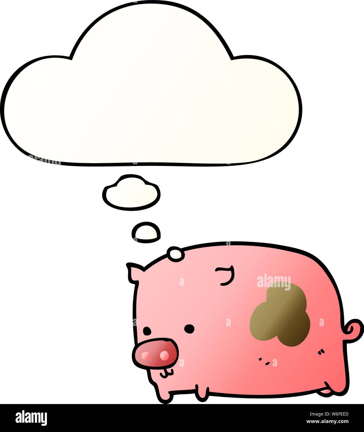 cartoon pig with thought bubble in smooth gradient style Stock Vector