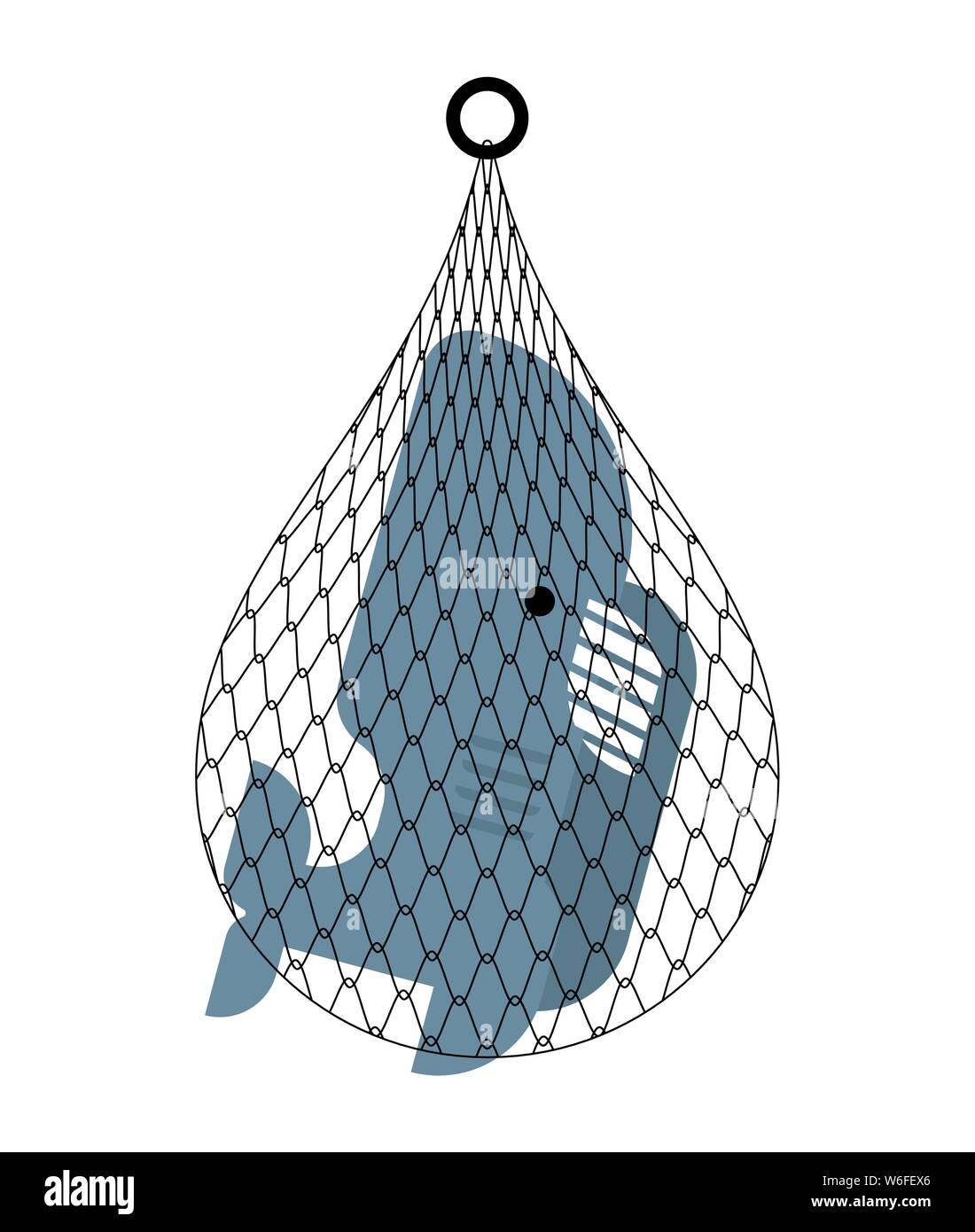 shark in net. Sea predator catch. vector illustration Stock Vector